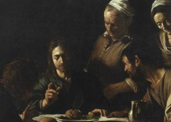 Caravaggio, Cena in Emmaus, Brera (1606), particolare