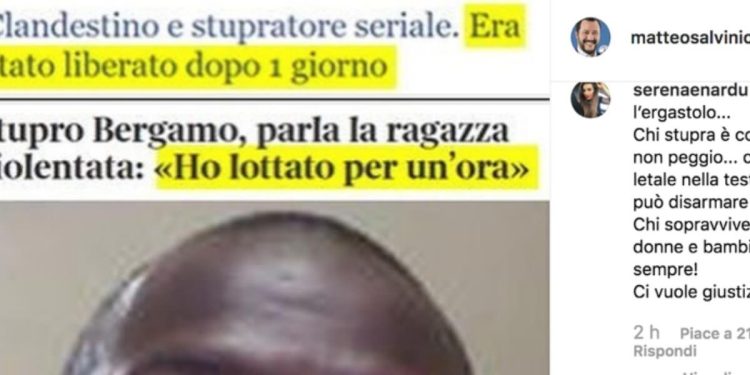 Il post su Instagram di Salvini commentato dall'ex velina e dall'ex tronista