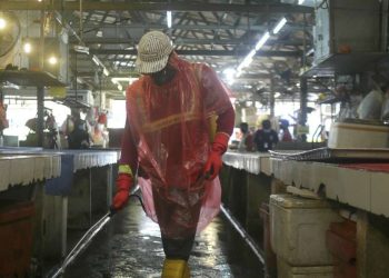 A worker sprays disinfectant at a wet market closed during the restricted movement order due to the outbreak of the coronavirus disease (COVID-19) outside of Kuala Lumpur, Malaysia, on Wednesday, March 25, 2020. The Malaysian government issued a restricted movement order to the public for the rest of the month to help curb the spread of the new coronavirus. For most people the new coronavirus causes only mild or moderate symptoms, but for some it can cause more severe illness. (AP Photo)