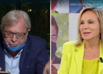 Vittorio Sgarbi e Rosanna Lambertussi a La vita in diretta - Screenshot da video