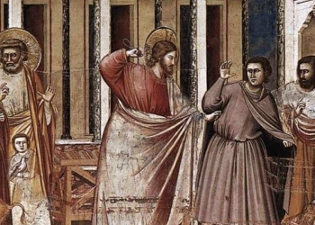 Giotto, Cacciata dei mercanti dal Tempio, particolare