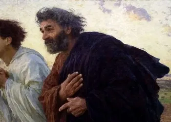 Eugène Burnand, Giovanni e Pietro corrono al sepolcro il mattino della Resurrezione (1898) (da Wikipedia, foto A1AA1A)