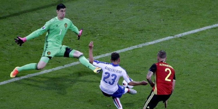 Il gol di Emanuele Giaccherini in Italia Belgio del 2016 (da Facebook)