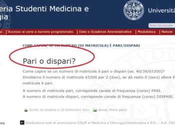 Avviso Università di Cagliari su pari e dispari