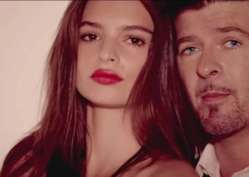 Emily Ratajkowski sul set del videoclip "Blurred Lines"
(Foto: web)