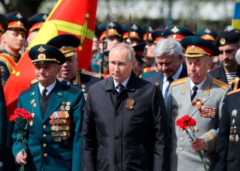 Vladimir Putin, presidente della Federazione Russa, nel Giorno della vittoria (LaPresse)