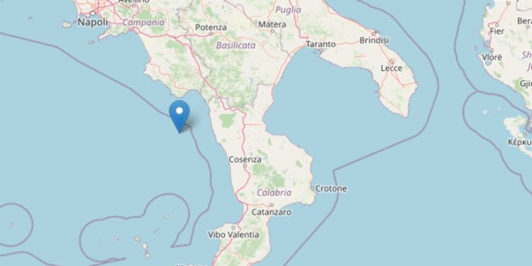 Terremoto oggi nel mar Tirreno meridionale (foto: INGV)