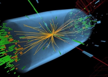 Collisione di particelle in LHC, rivelatrice del bosone di Higgs