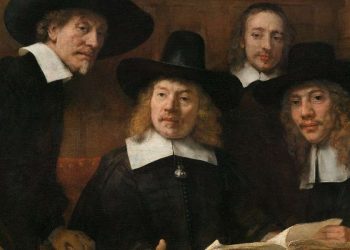 Rembrandt, I sindaci dei drappieri (1662, particolare)