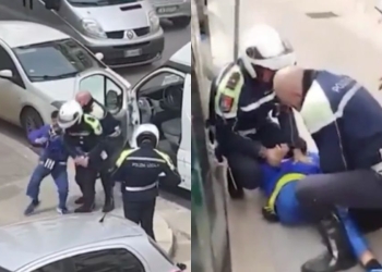 La colluttazione tra il corriere e i vigili urbani a Taranto (Twitter)