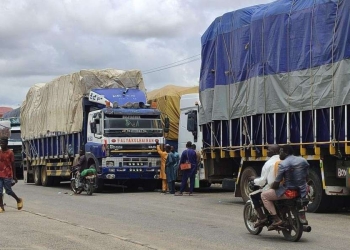 Camion nigeriani fermi al confine col Niger (LaPresse)