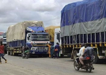 Camion nigeriani fermi al confine col Niger (LaPresse)