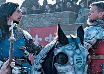 Adam Driver e Matt Damon, in una scena del film su Canale 5 (Foto web)