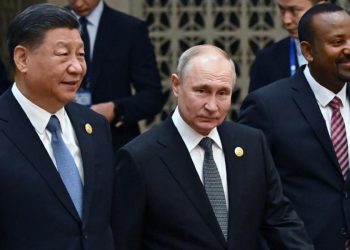 Da sin.: Xi Jinping, Vladimir Putin e Abiy Ahmed, primo ministro dell'Etiopia (LaPresse)