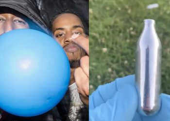 Consumatori di gas esilarante e cartuccia di protossido d'azoto esausta (Twitter)