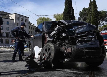 L'auto di Ciro Immobile coinvolta nell'incidente a Roma (Foto: Ansa, 2023)