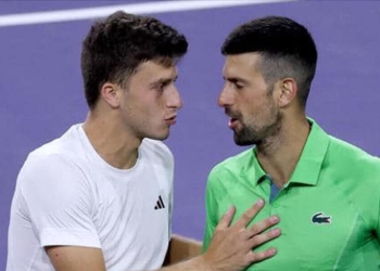 Luca Nardi ha battuto Novak Djokovic a Indian Wells 2024 (Foto ANSA)