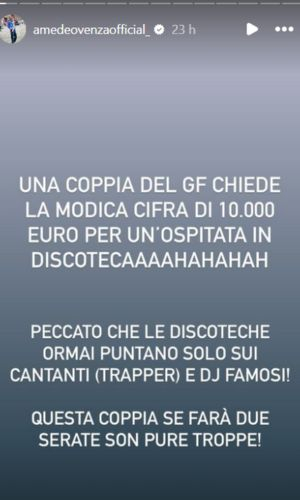 Grande Fratello, l'indiscrezione di Amedeo Venza (Foto: Instagram)