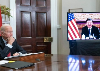 Joe Biden e Xi Jinping durante summit virtuale (Foto 2021 Ansa EPA/SARAH SILBIGER / POOL)