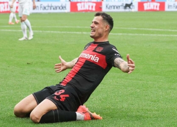 Granit Xhaka, centrocampista del Bayer Leverkusen (Foto ANSA)