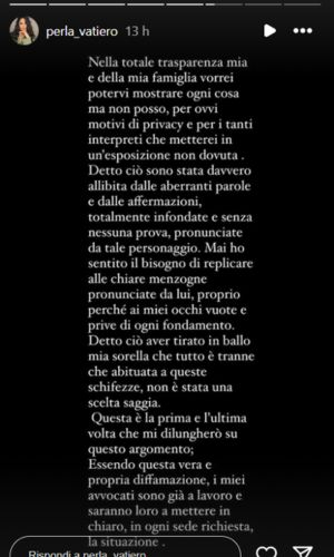 Perla Vatiero, messaggio social (Foto: Instagram)
