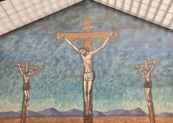 Fiorenzo Tomea, Pietro Cantù, Crocifissione, Chiesa di Santa Barbara a Metanopoli (San Donato M.se) (1960, particolare)