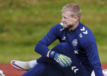 Kasper Schmeichel si allena con la Danimarca (Foto ANSA)