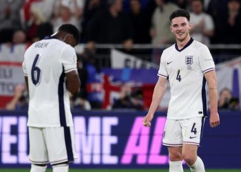 Marc Guéhi e Declan Rice con l'Inghilterra agli Europei 2024 (Foto ANSA)