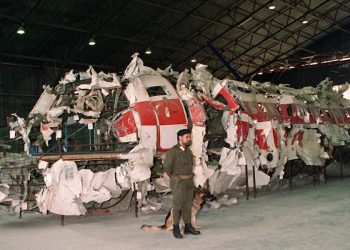 Il DC9 Itavia ricostruito in un hangar di Pratica di Mare (ANSA-ARCHIVIO)