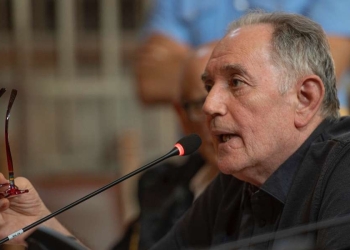 Le dichiarazioni spontanee dell'imputato Paolo Bellini nell'aula di Tribunale della Corte d'Appello dove oggi è attesa la sentenza del processo per Paolo Bellini con l'accusa di essere uno degli esecutori materiali della strage del 2 agosto 1980 alla stazione di Bologna (Foto ANSA)