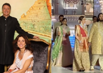Matteo Renzi e la moglie Agnese al matrimonio di Anant Ambani