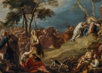 La moltiplicazione dei pani e dei pesci, dipinto di Giambattista Pittoni (particolare)