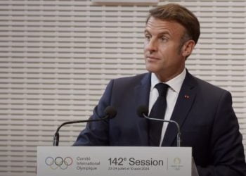 Emanuel Macron alla conferenza di apertura delle Olimpiadi di Parigi 2024
