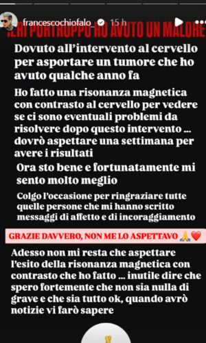 Francesco Chiofalo, messaggio ai fan dopo il malore (Foto: Instagram)