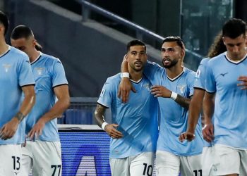 I calciatori della Lazio esultano (Foto ANSA)