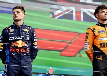Max Verstappen e Lando Norris sul podio (Foto ANSA)