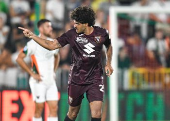 L'esultanza di Saul Coco con la maglia del Torino (Foto ANSA)