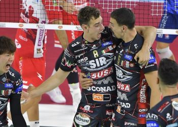 L'esultanza del Perugia volley (da facebook.com/SirSafetyPerugiaVolley)