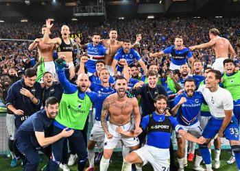 Giocatori della Sampdoria esultano (Ansa Foto)