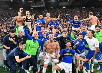 Giocatori della Sampdoria esultano (Ansa Foto)