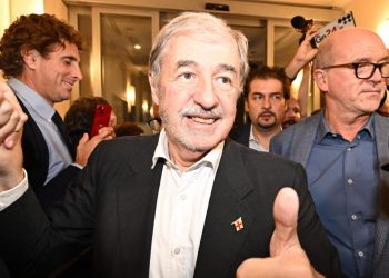 Marco Bucci dopo la vittoria in Liguria (Ansa)