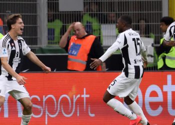 L'esultanza di Kenan Yildiz e della Juventus a San Siro (Foto ANSA)