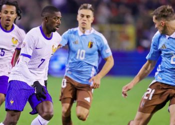 Ousmane Dembélé con la Francia contro il Belgio (Foto ANSA)