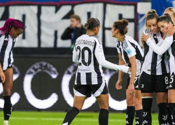 L'esultanza della Juventus donne in Champions League (Foto ANSA)