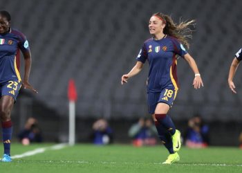 Hawa Cissoko in gol con la Roma donne in Champions League (Foto ANSA)