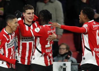 L'esultanza del Psv Eindhoven (Foto ANSA)