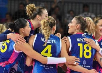 L'esultanza della Savino del Bene Scandicci (da facebook.com/savinodelbenevolley)