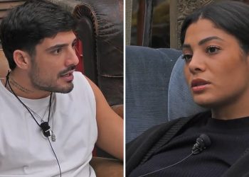 Lite tra Lorenzo Spolverato e Yulia furiosa al Grande Fratello (Collage screen Mediaset Infinity)