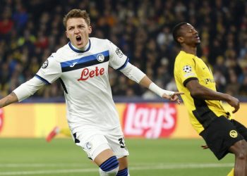 Mateo Retegui esulta con l'Atalanta in Champions League (Foto ANSA)