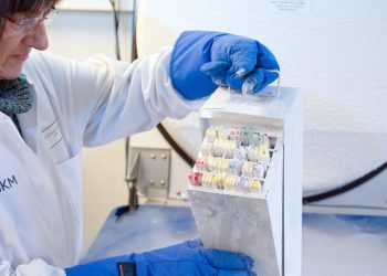 Contenitore per la crioconservazione presso il Centro di medicina riproduttiva di Muenster, Germania (Foto Ansa 2013 EPA/FRISO GENTSCH)